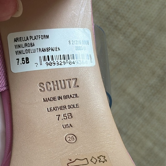 Schutz Ariella Pink Rosa PVC Block Heel Y2K Sandal Open Toe Clear Straps New - Picture 8 of 17